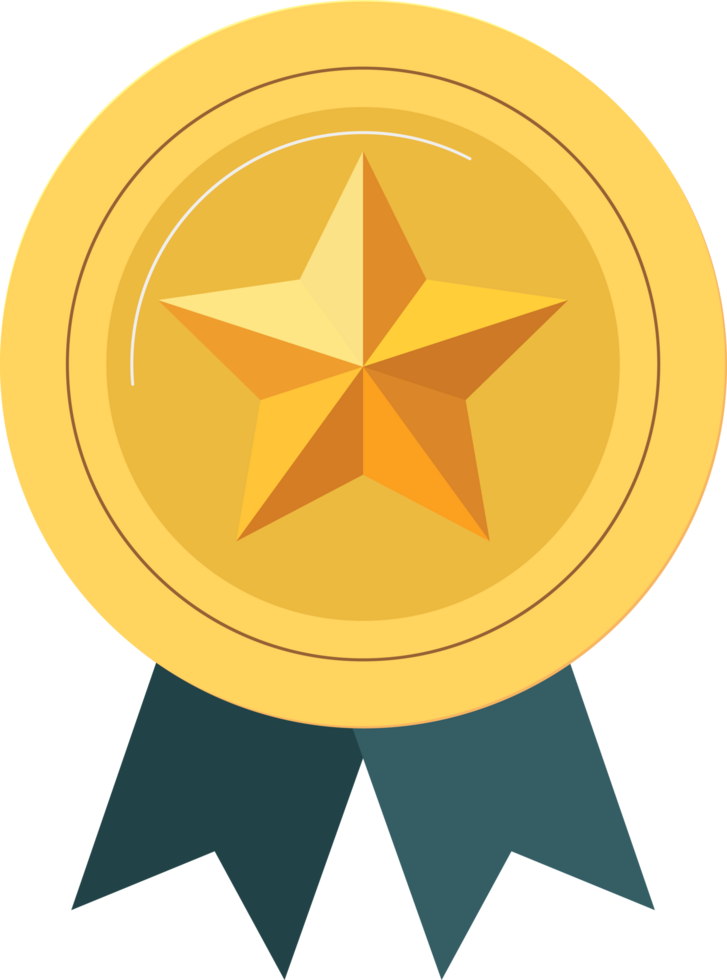 Golden star medal with ribbon, the first prize design element. png