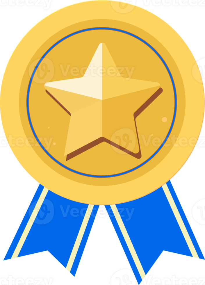 Golden star medal with ribbon, the first prize design element. png