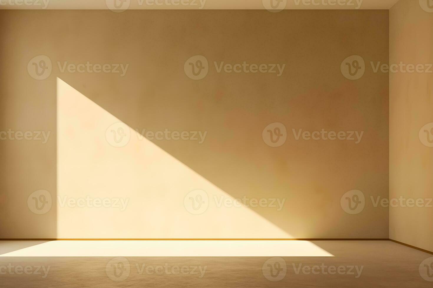 blank stage for display of presentation product with beige wall room with shadow and light from windows, in the style of minimalist background, modern interior concept, AI generate photo