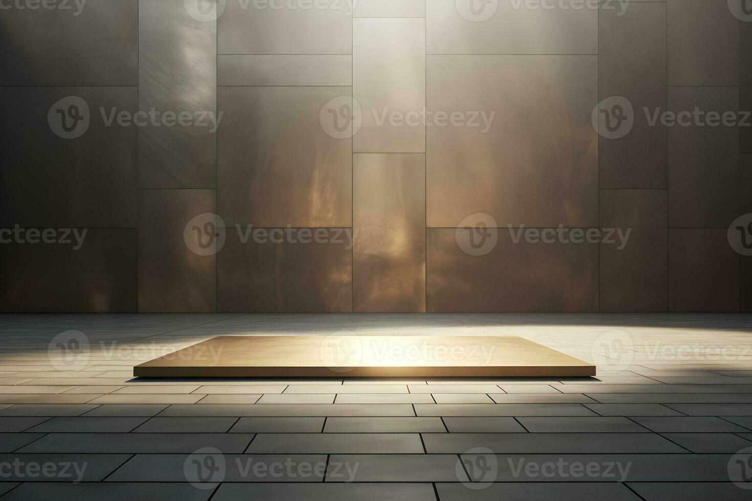 blank stage for display of presentation product with cement wall room with shadow and light from windows, in the style of minimalist background, modern interior concept, AI generate photo