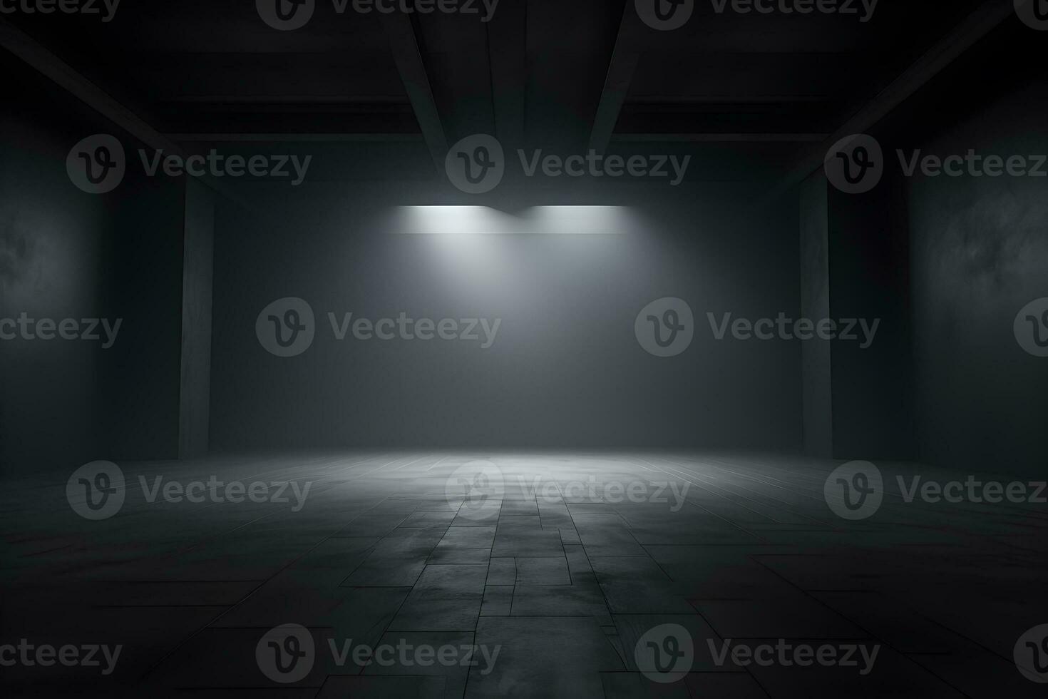 empty room with a wall and light studio room, dark interior texture for display products. wall background. AI generate empty dark wall room with spotlight photo