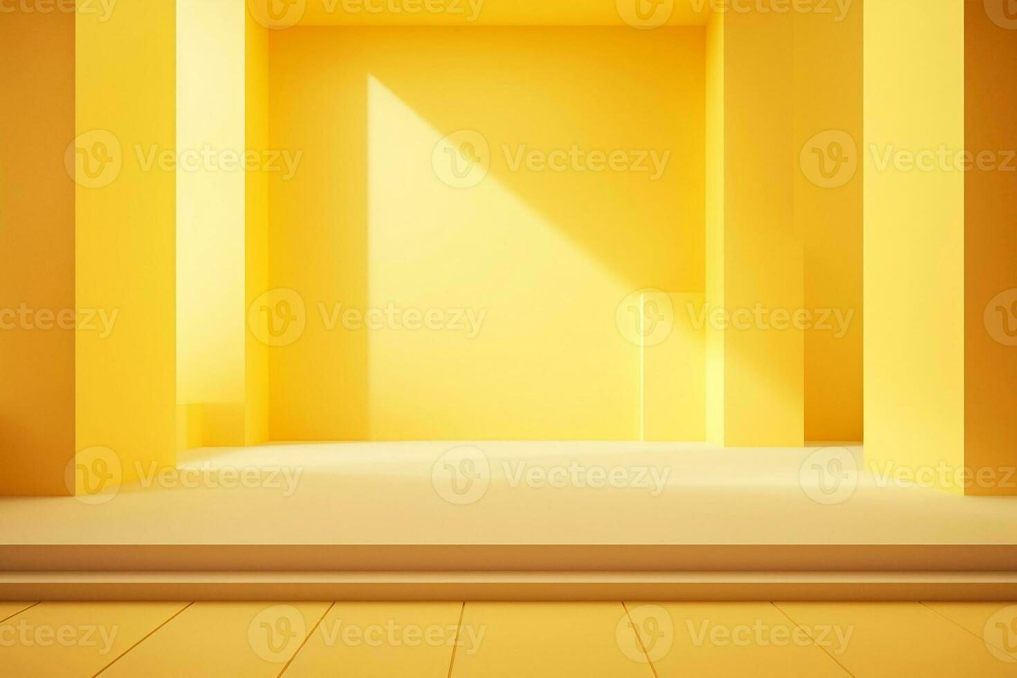 empty room wall yellow background for product presentation with shadow and light from windows, in the style of minimalist background, modern interior concept, AI generate photo