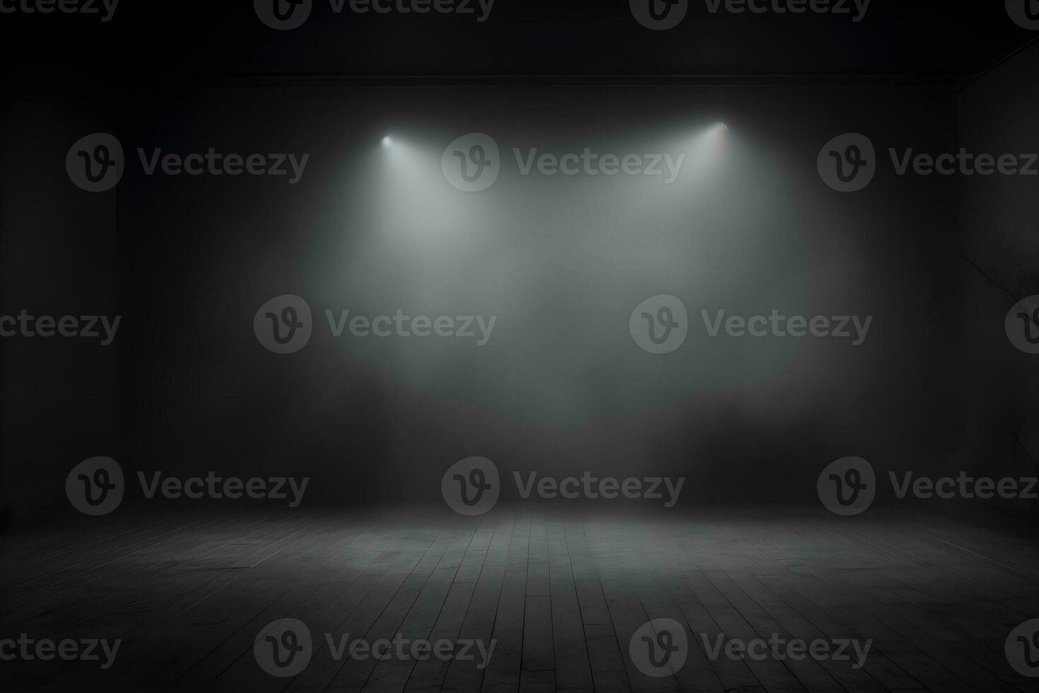 empty room with a wall and light studio room, dark interior texture for display products. wall background. AI generate empty dark wall room with spotlight photo