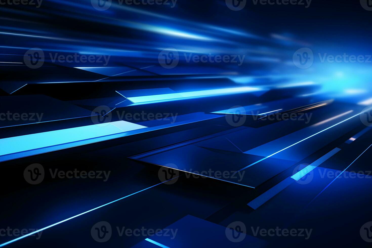 abstract modern blue background science, futuristic, energy technology concept. Digital image of light rays, stripes lines with blue light, speed and motion blur over dark blue background, AI generate photo