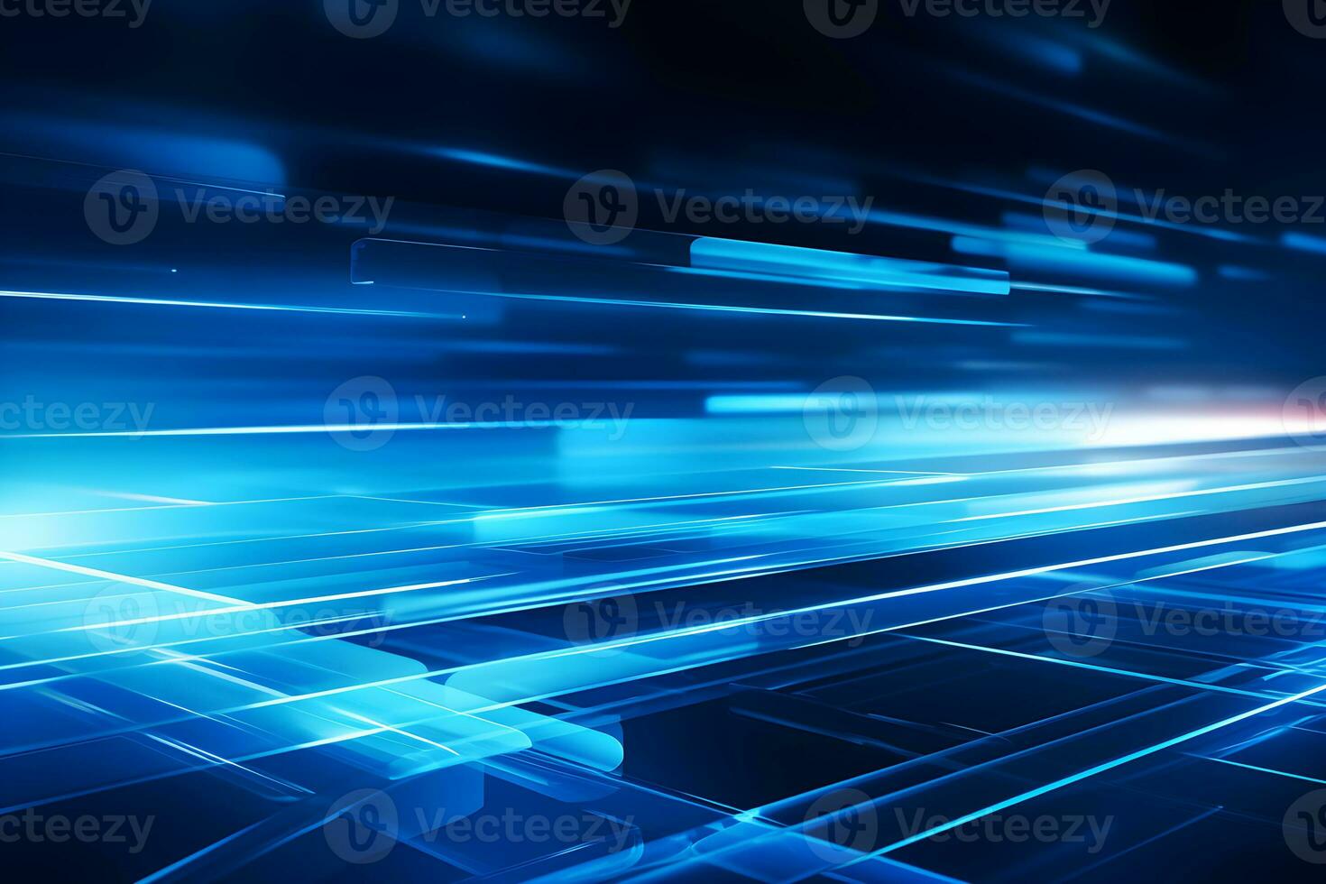 abstract modern blue background science, futuristic, energy technology concept. Digital image of light rays, stripes lines with blue light, speed and motion blur over dark blue background, AI generate photo