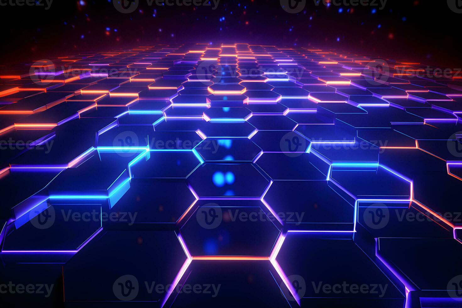 abstract 3D hexagons modern blue background, Digital image of light rays, stripes lines with blue light, AI generate photo