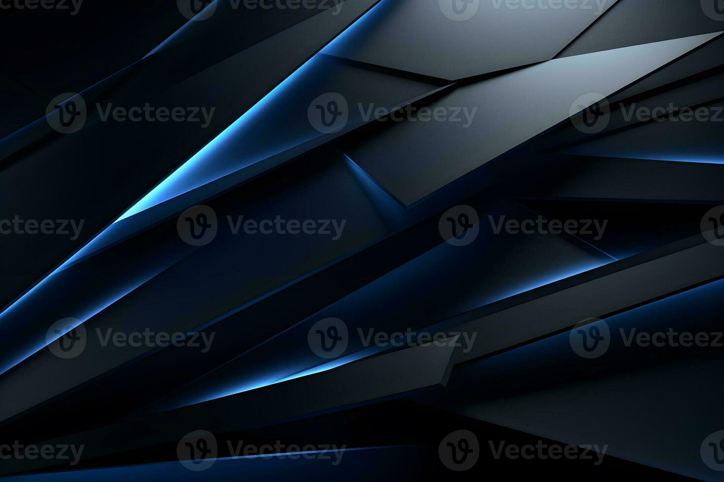 abstract 3d background black and blue with geometric blue light design, AI generate photo