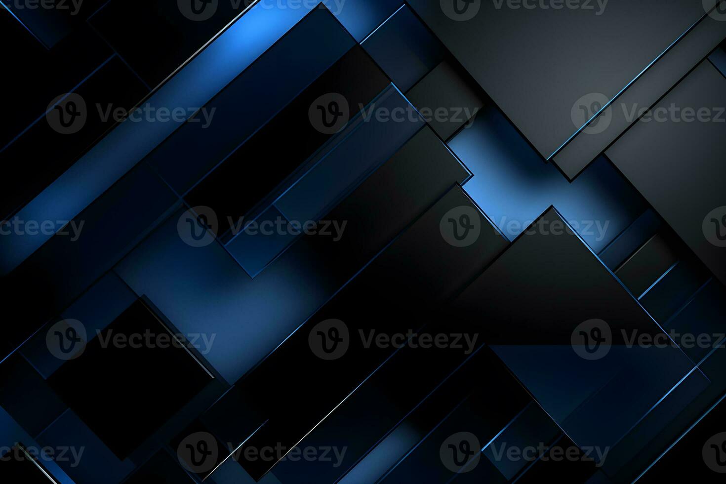 abstract 3d background black and blue with geometric blue light design, AI generate photo