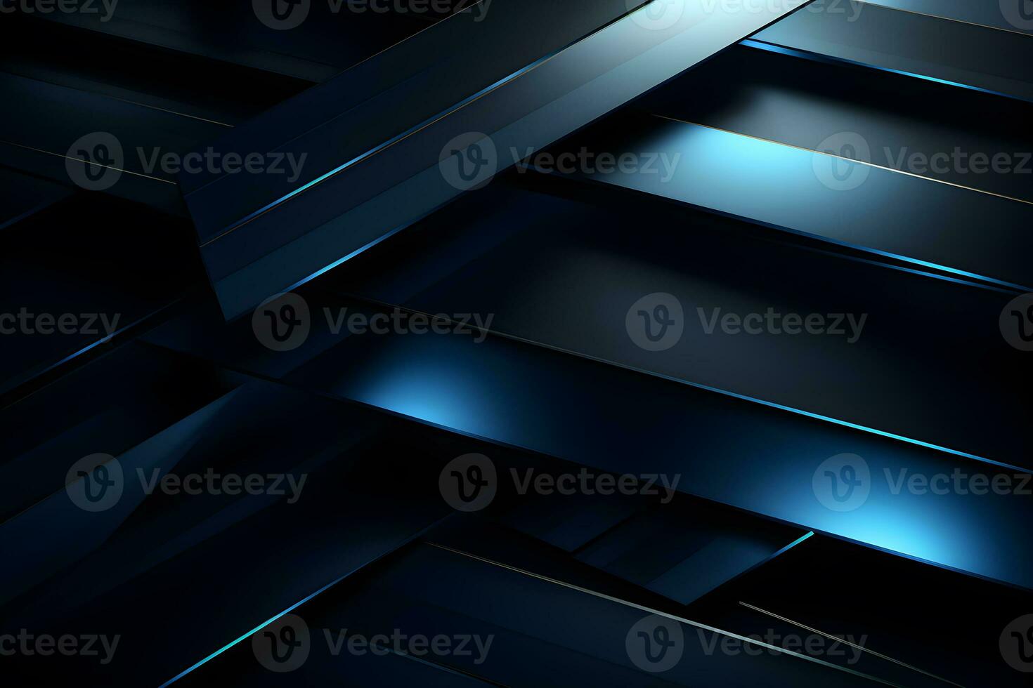 abstract 3d background black and blue with geometric blue light design, AI generate photo