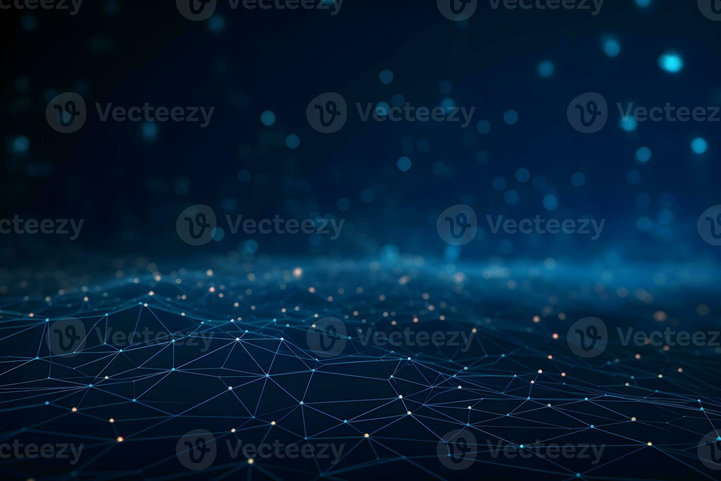 Abstract futuristic Molecules technology with polygonal shapes on dark blue background design digital technology concept. AI generate photo