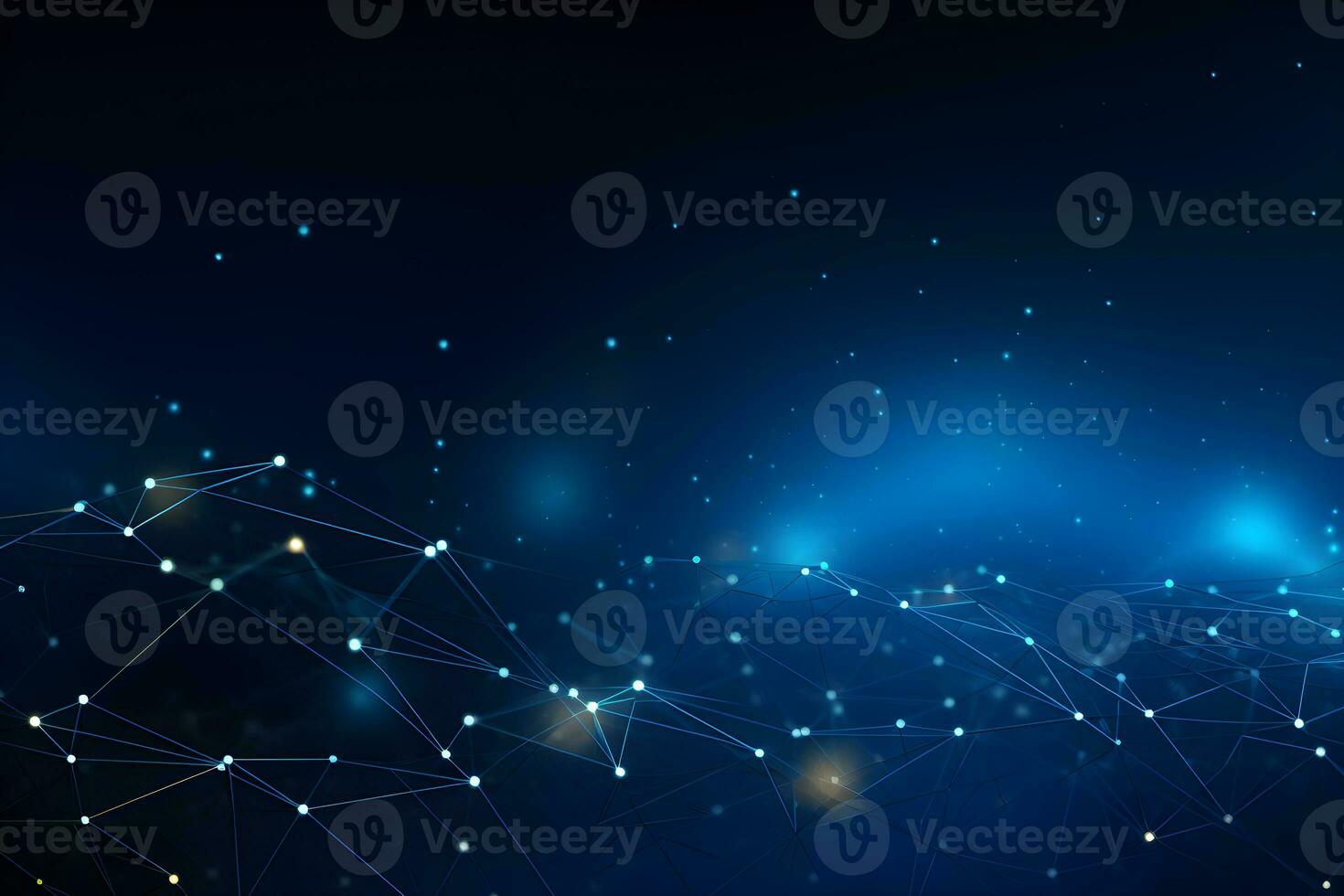 Abstract futuristic Molecules technology with polygonal shapes on dark blue background design digital technology concept. AI generate photo