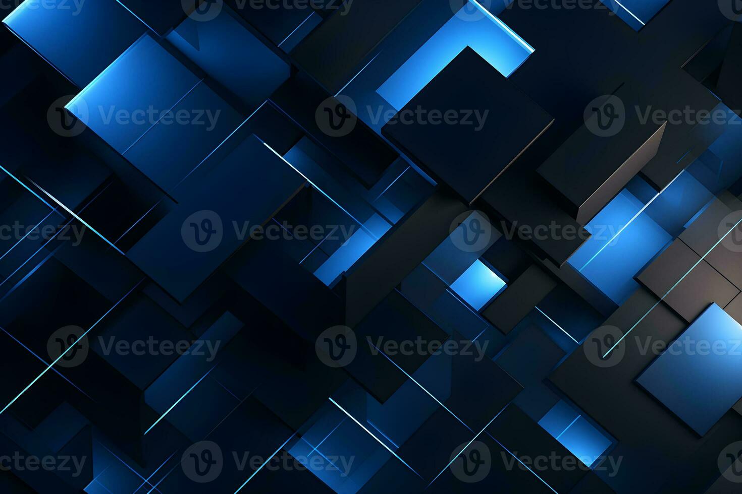 abstract 3d background black and blue with geometric blue light design, AI generate photo