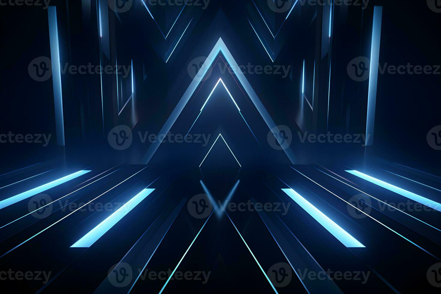 abstract 3d background black and blue with geometric blue light design, AI generate photo
