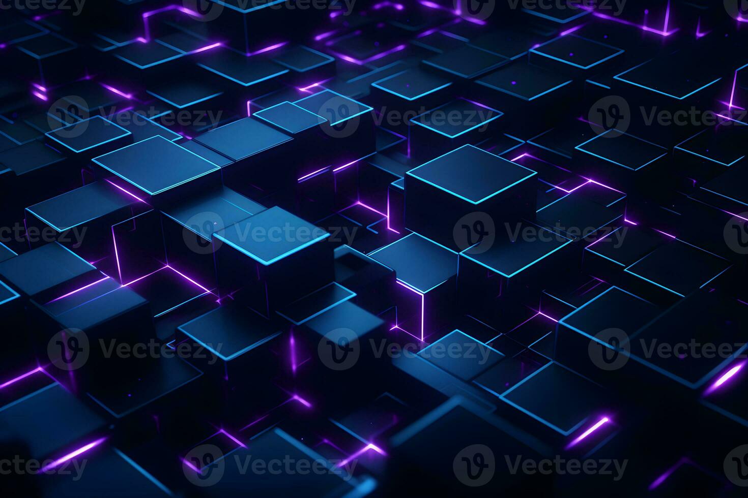 3D Abstract futuristic Molecules technology with polygonal shapes on dark blue background design digital technology concept. AI generate photo