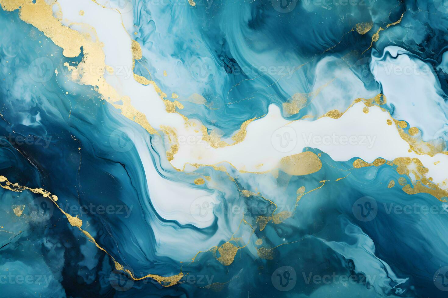Luxury abstract fluid art painting background alcohol ink technique navy blue and gold, AI generate photo