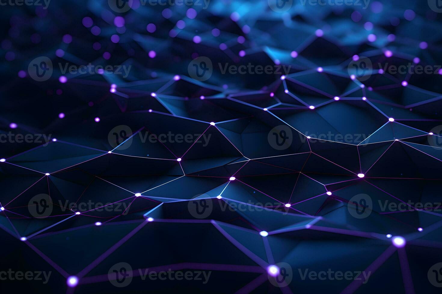 3D Abstract futuristic Molecules technology with polygonal shapes on dark blue background design digital technology concept. AI generate photo