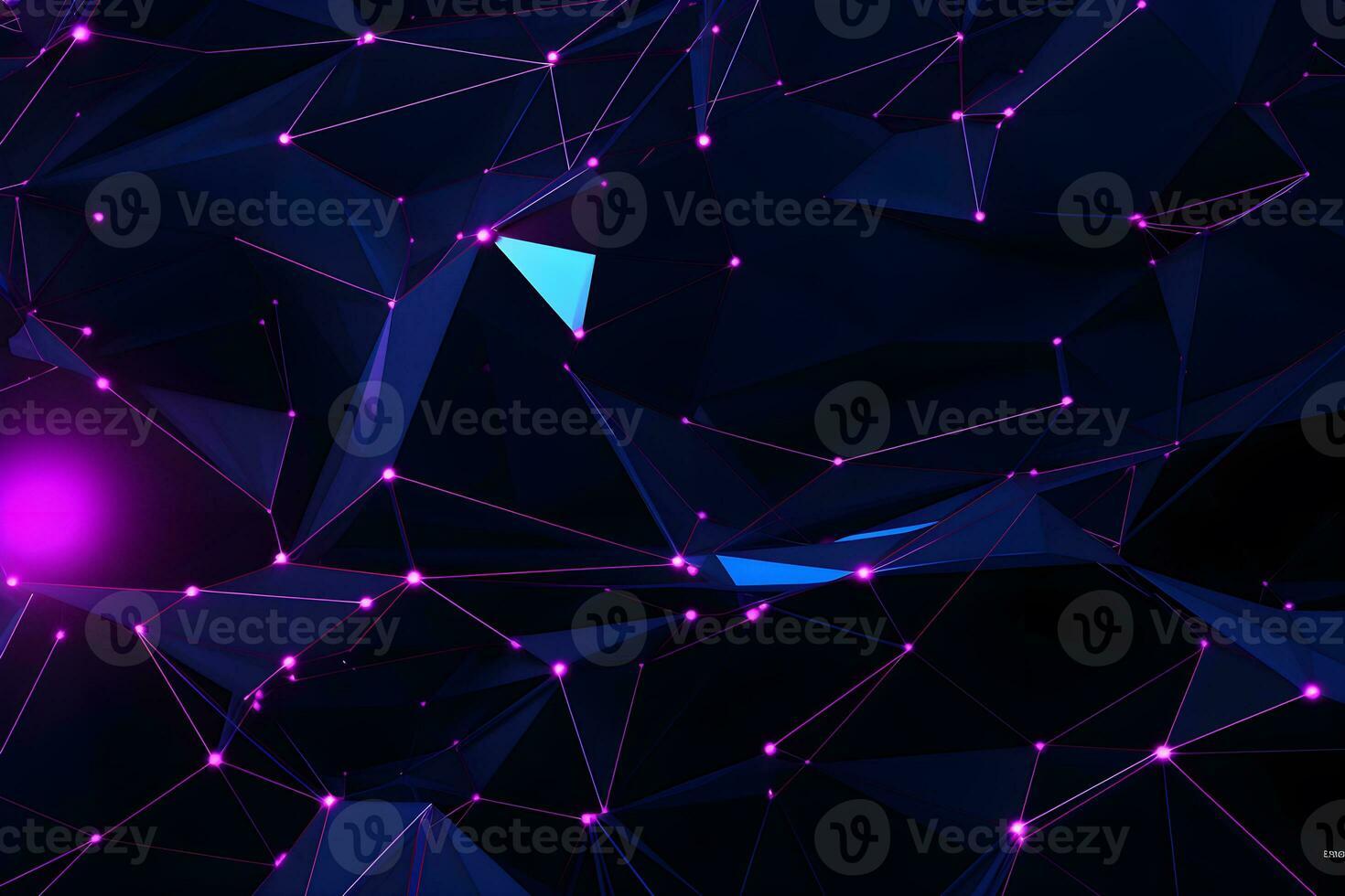 3D Abstract futuristic Molecules technology with polygonal shapes on dark blue background design digital technology concept. AI generate photo