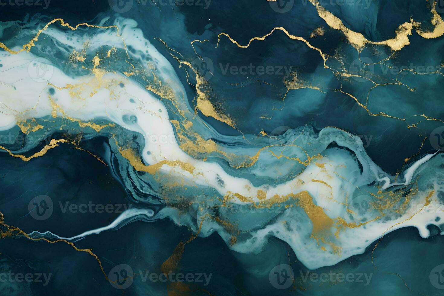 Luxury abstract fluid art painting background alcohol ink technique navy blue and gold, AI generate photo
