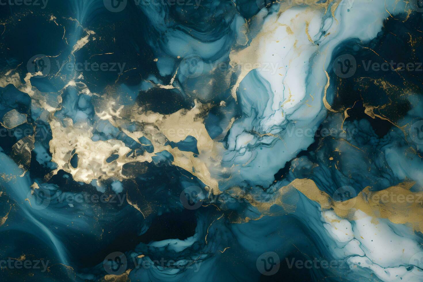 Luxury abstract fluid art painting background alcohol ink technique navy blue and gold, AI generate photo