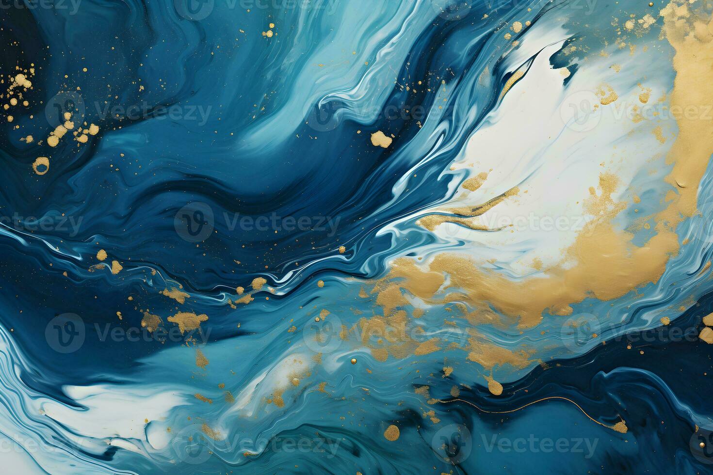 Luxury abstract fluid art painting background alcohol ink technique navy blue and gold, AI generate photo