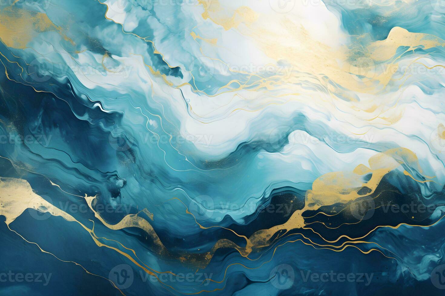 Luxury abstract fluid art painting background alcohol ink technique navy blue and gold, AI generate photo