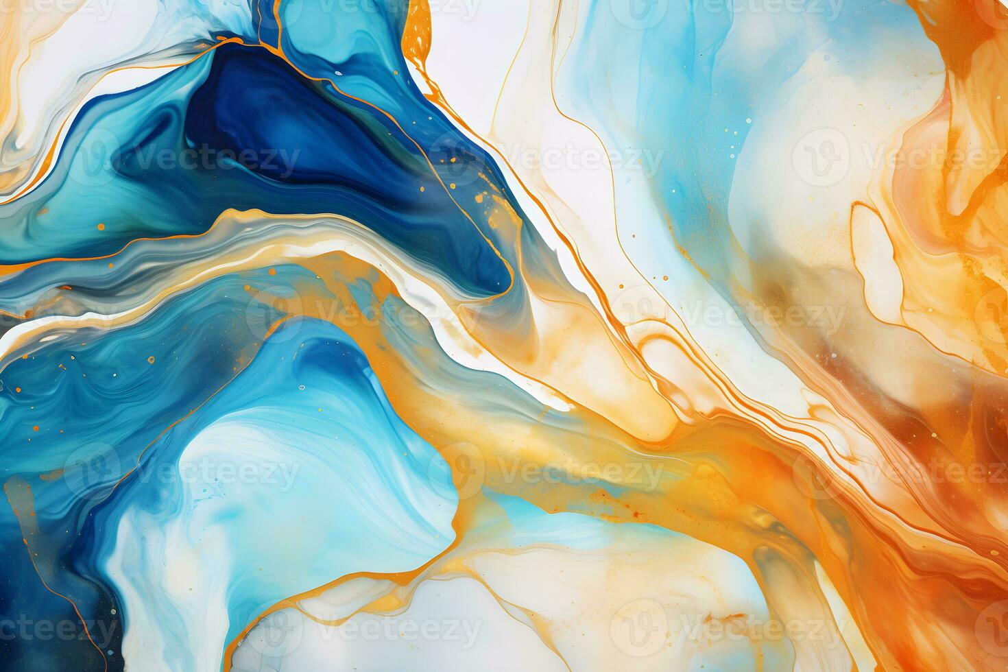 Luxury abstract fluid art painting background alcohol ink technique navy blue and gold, AI generate photo