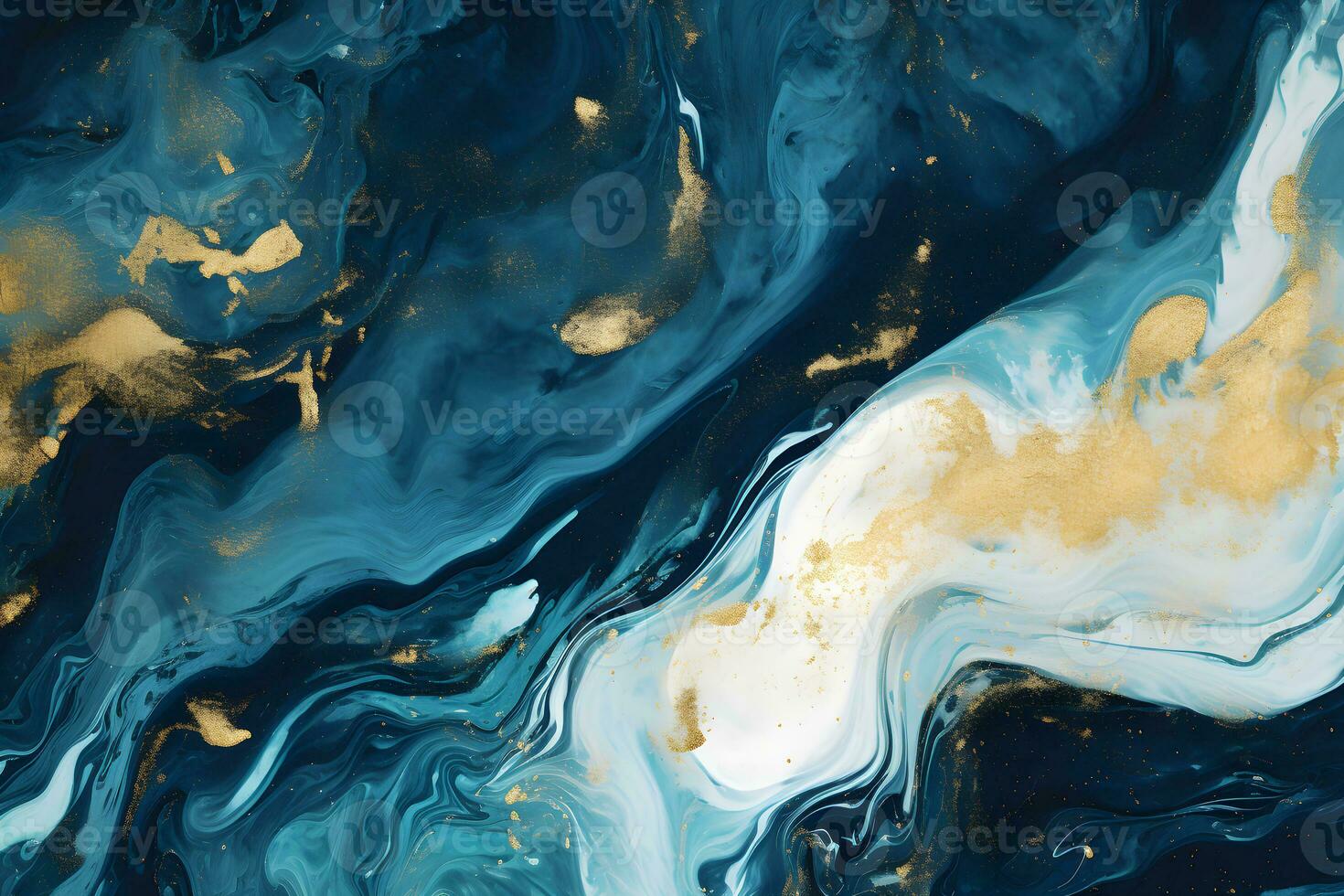 Luxury abstract fluid art painting background alcohol ink technique navy blue and gold, AI generate photo