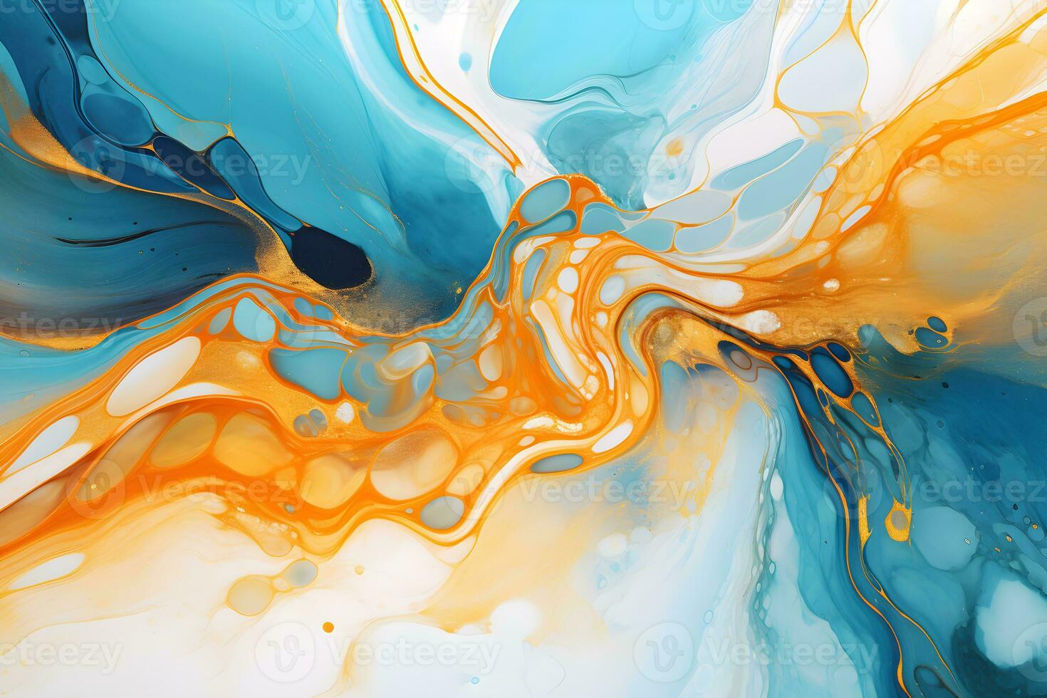 Luxury abstract fluid art painting background alcohol ink technique navy blue and gold, AI generate photo