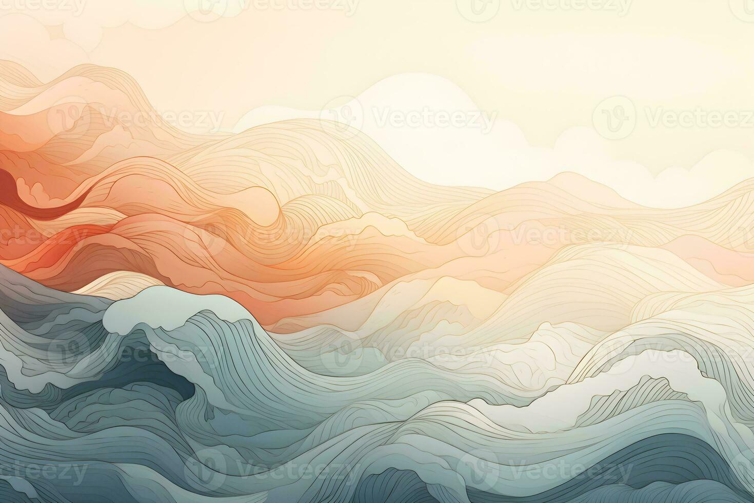 abstract waves and mountains Japanese style background with line wave pattern, AI generate photo