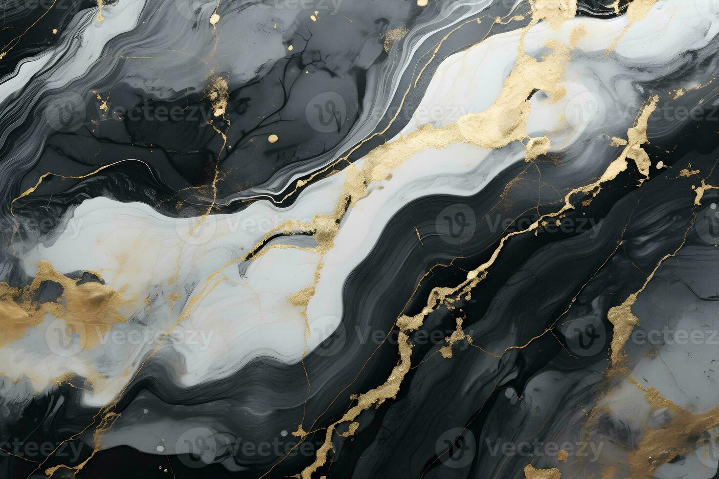 Luxury abstract fluid art painting background alcohol ink technique navy black and gold, AI generate photo