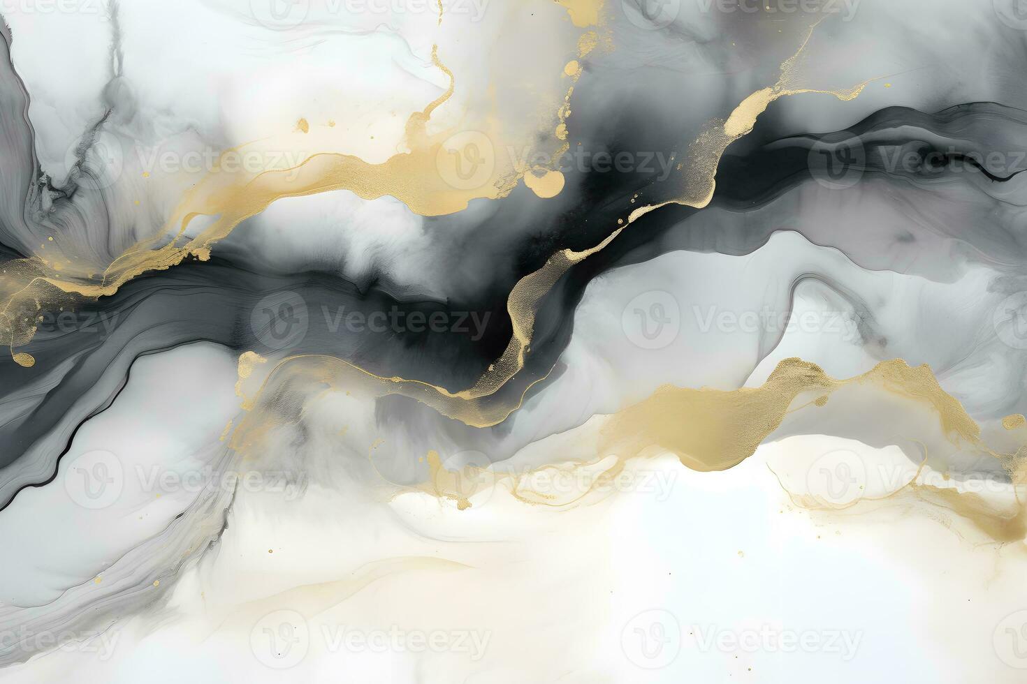 Luxury abstract fluid art painting background alcohol ink technique navy black and gold, AI generate photo