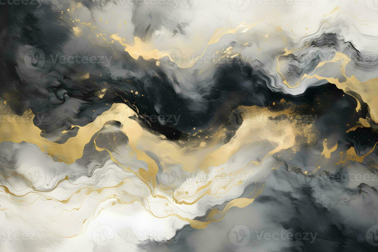 Luxury abstract fluid art painting background alcohol ink technique navy black and gold, AI generate photo