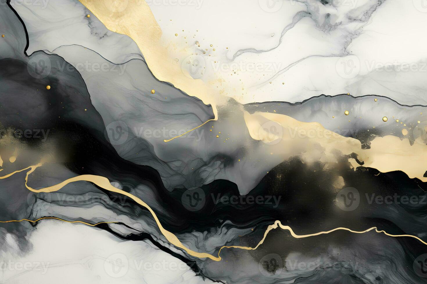 Luxury abstract fluid art painting background alcohol ink technique navy black and gold, AI generate photo