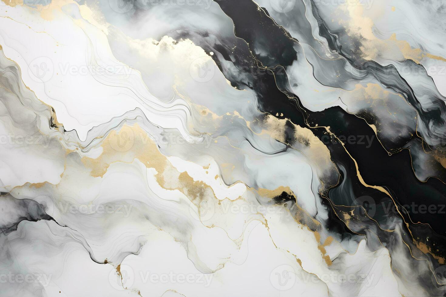 Luxury abstract fluid art painting background alcohol ink technique navy black and gold, AI generate photo