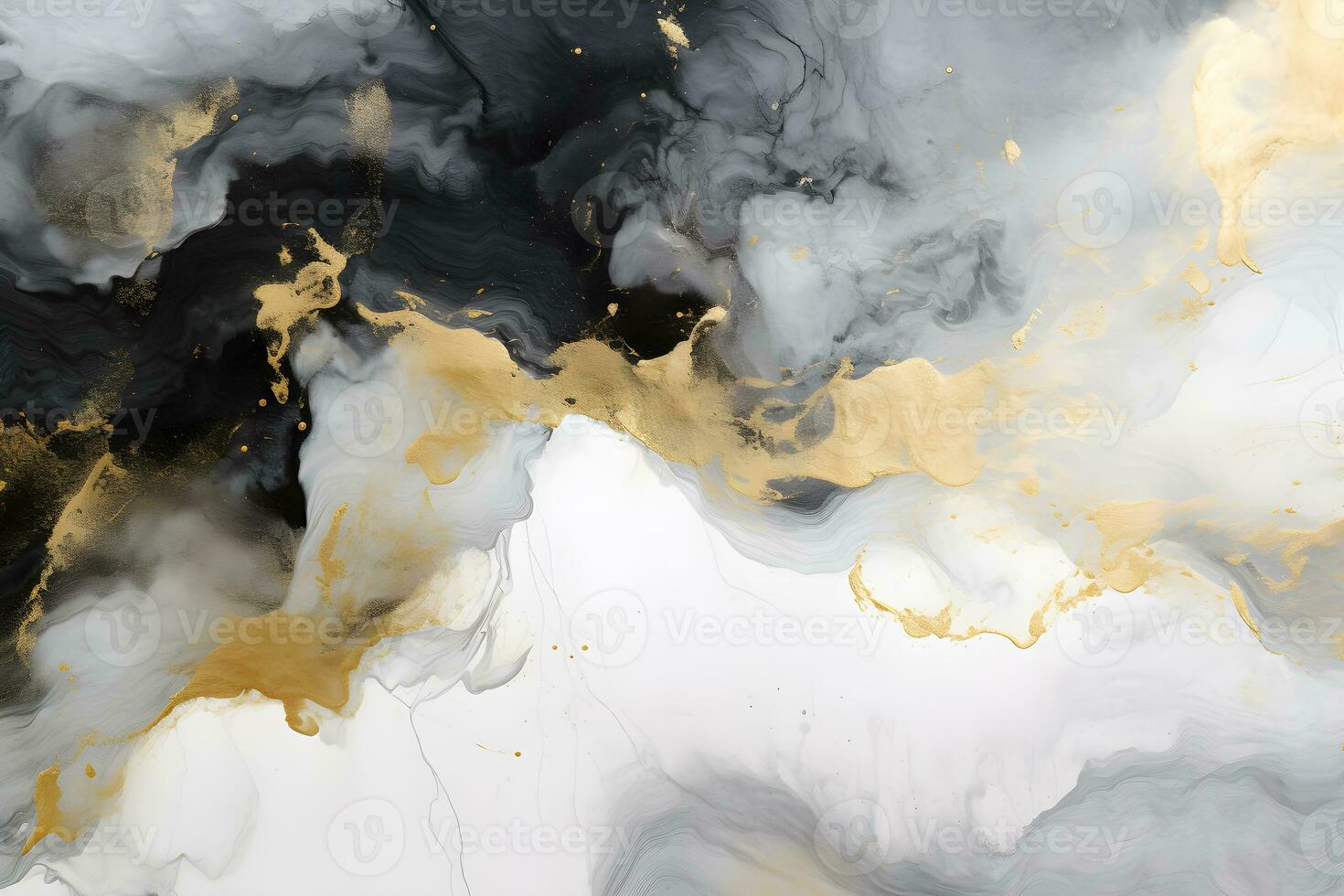 Luxury abstract fluid art painting background alcohol ink technique navy black and gold, AI generate photo