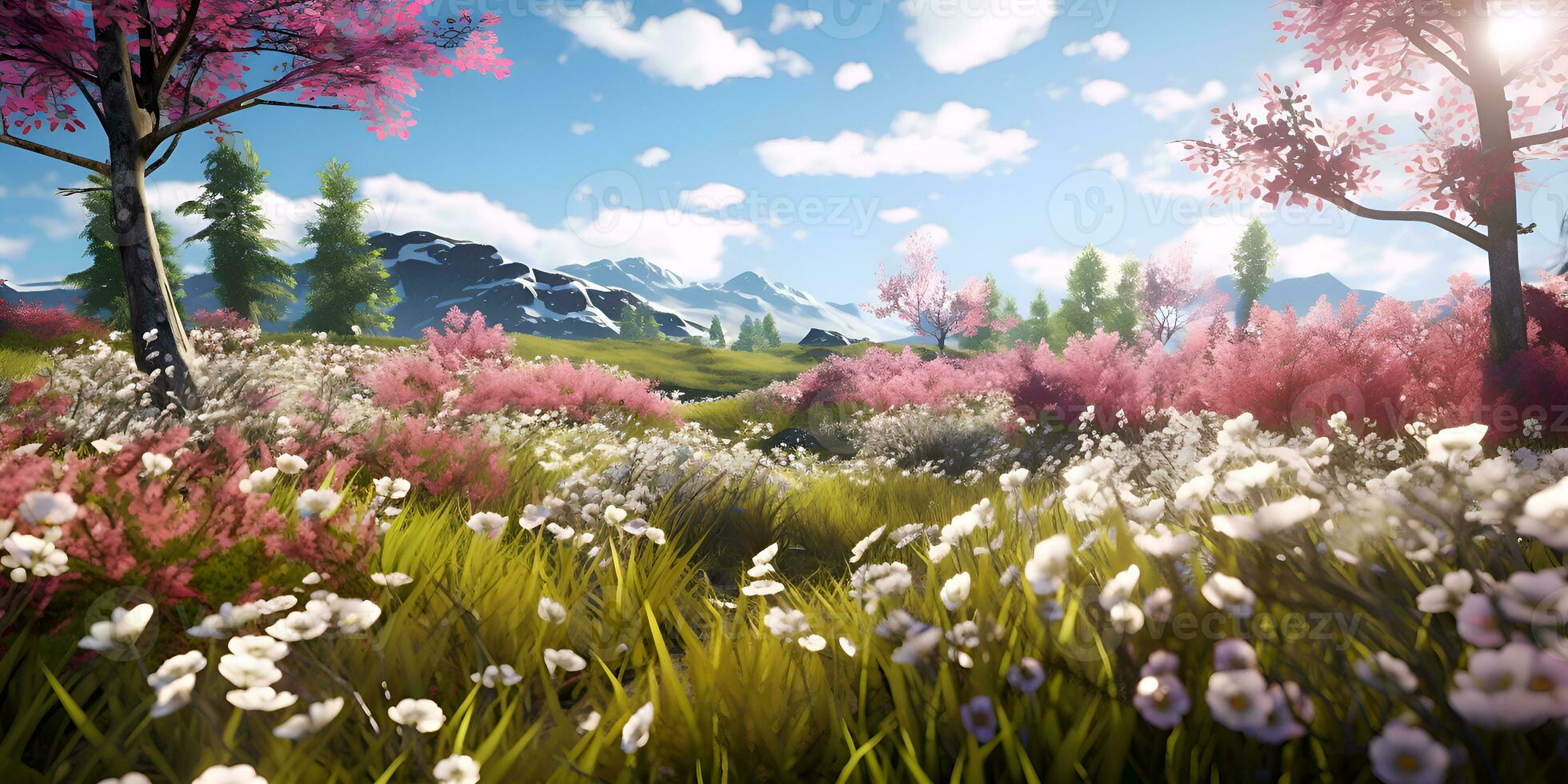Blossom flowers spring in the park, ai generate photo