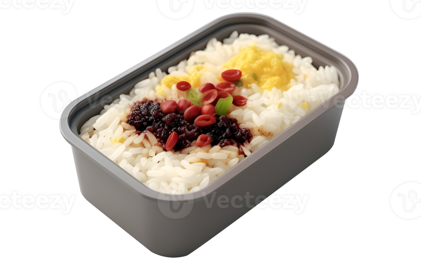 Bento Rice Japanese food style, isolated on white background, ai