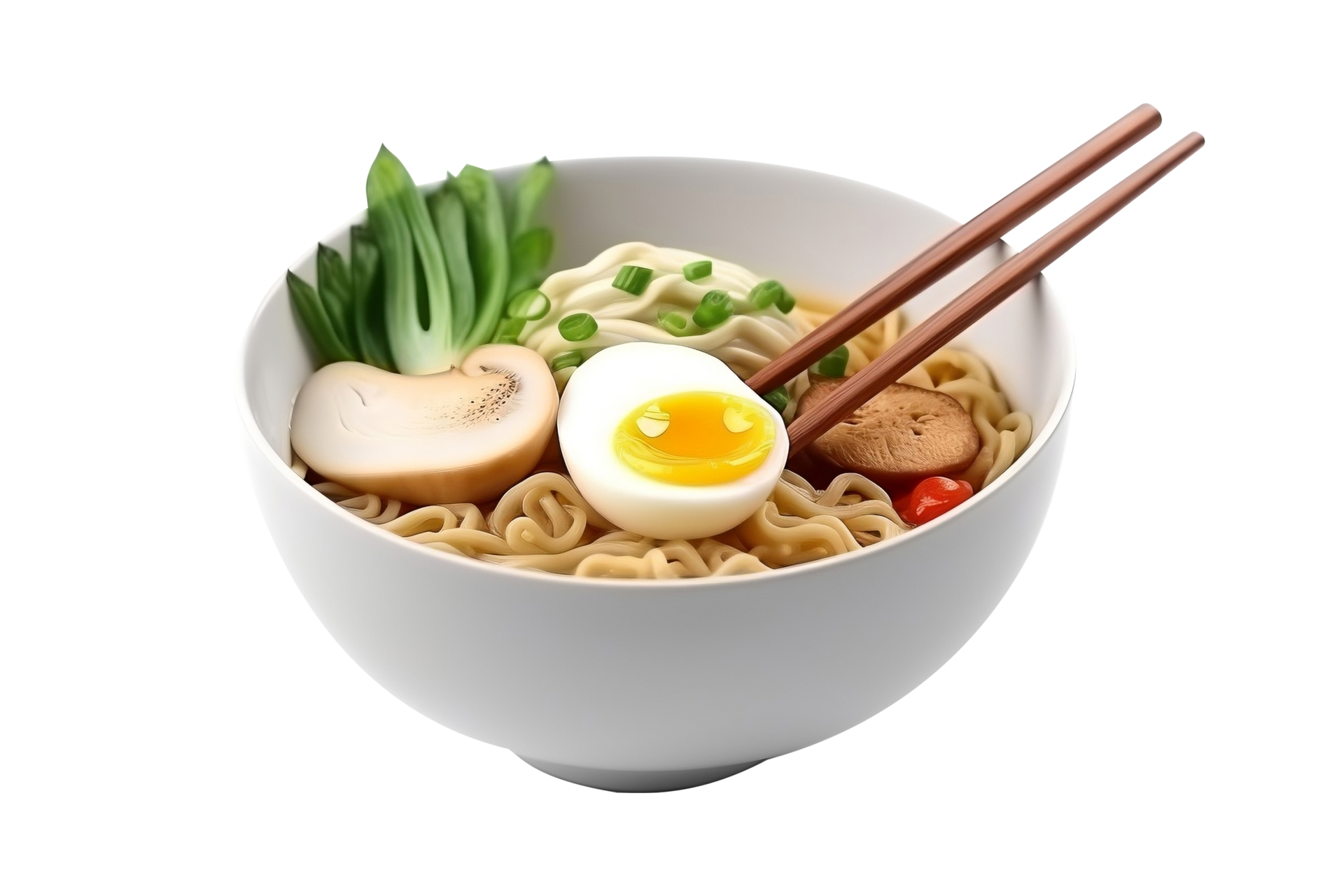 Asian noodle soup, Ramyeon ramen with chicken, vegetables and egg in ...