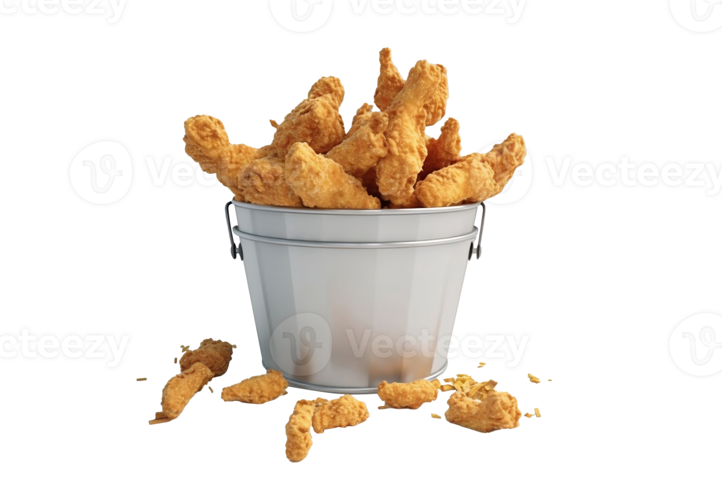 Fried chicken nuggets and french fries in a bucket, delivery fast foods isolated on white background, ai generate png