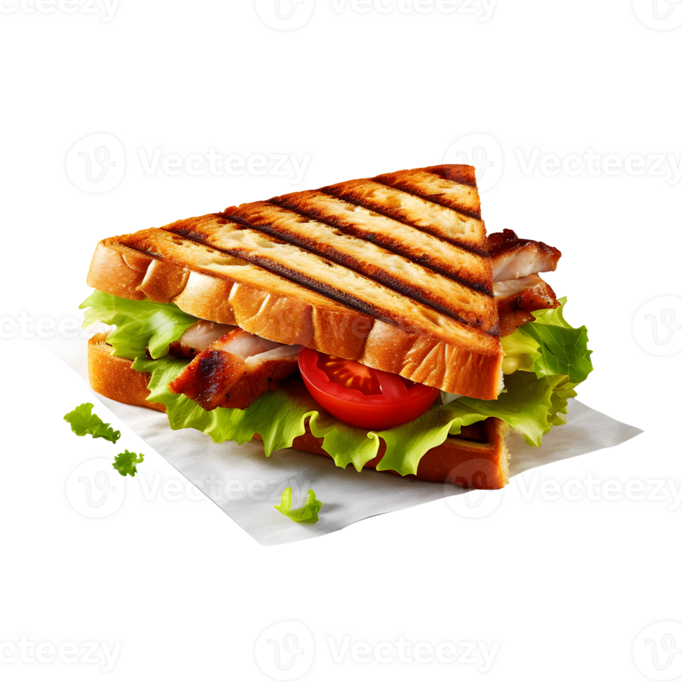 Sandwich ham cheese and vegetables on paper plate, isolated on white transparent background, ai generate png