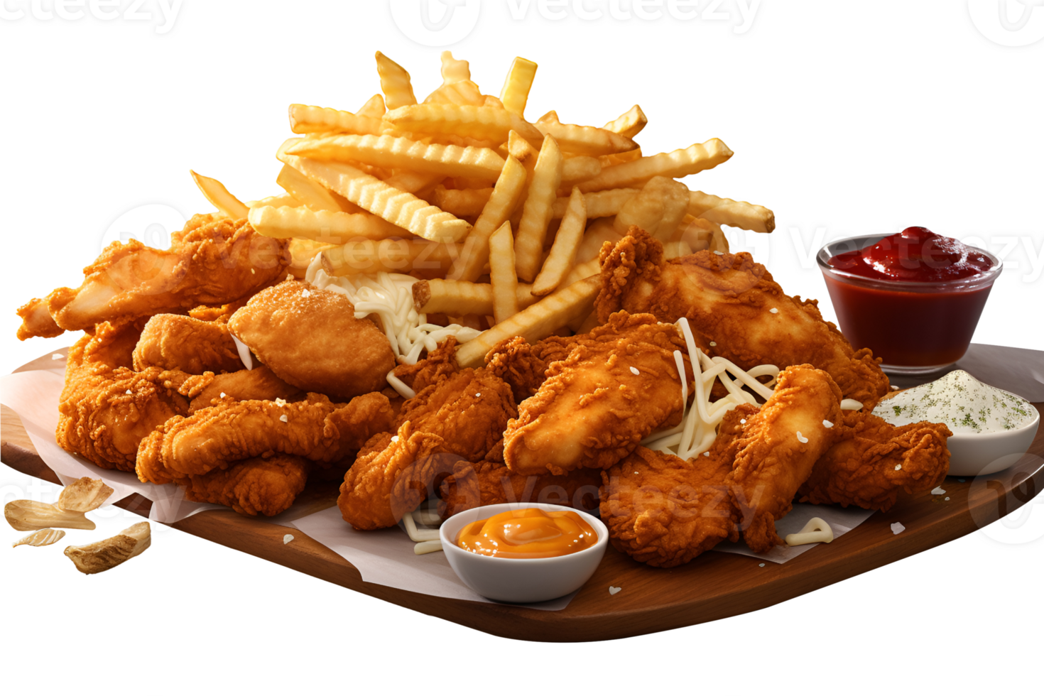 Fried chicken nuggets Hamburger and french fries in box, Fast food delivery foods isolated on white background, ai generate png