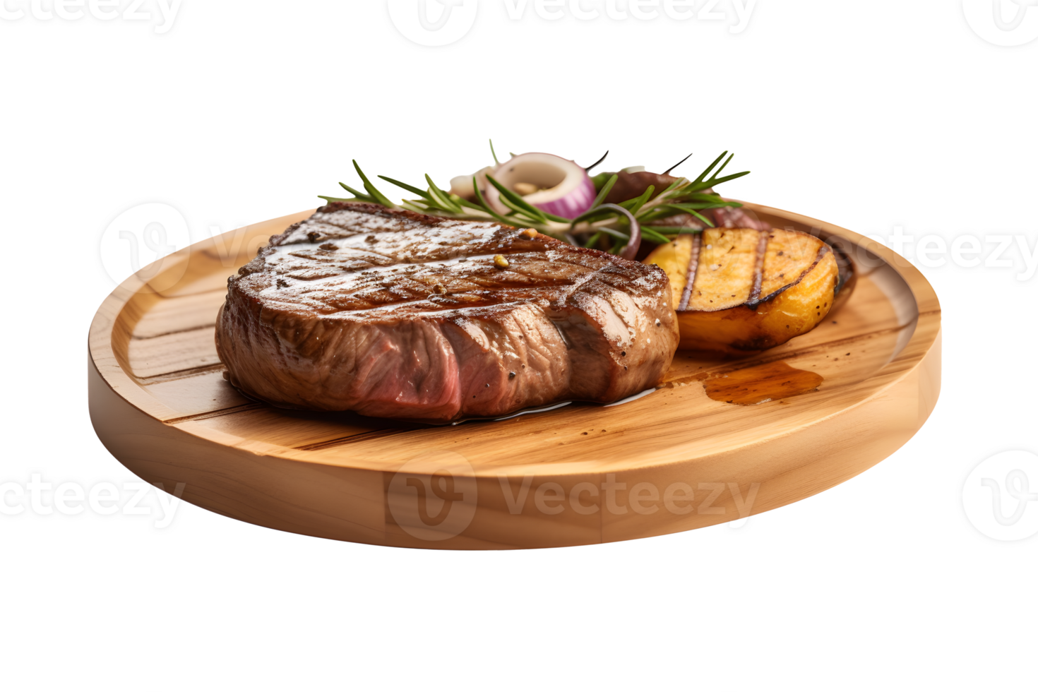 Beef steak meat cutting on a wooden board, Japanese Wagyu Beef Yakiniku Steak, isolated on white background, ai generate png