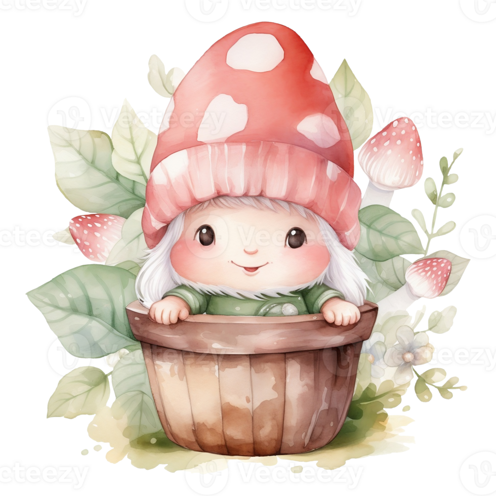 Cute Mushroom Gnome Illustration AI Generated 27298248 PNG