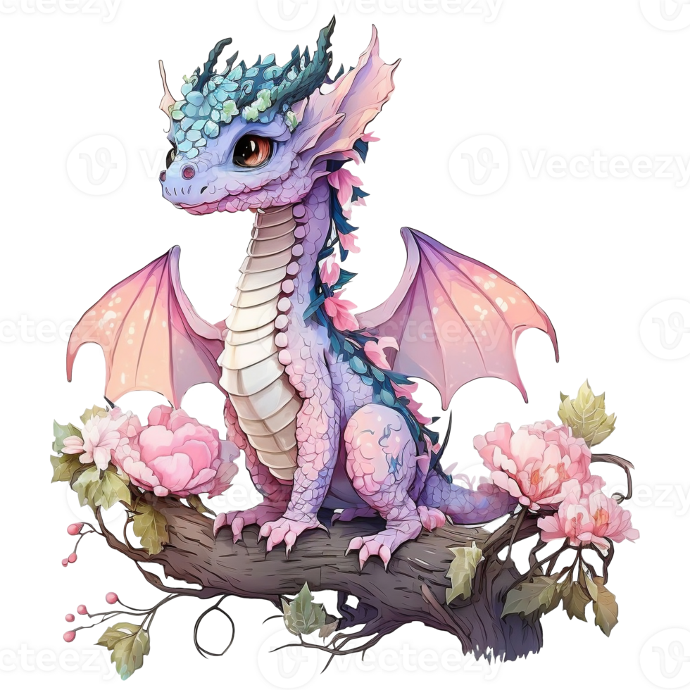 linda primavera dragones acuarela ilustración ai generado png