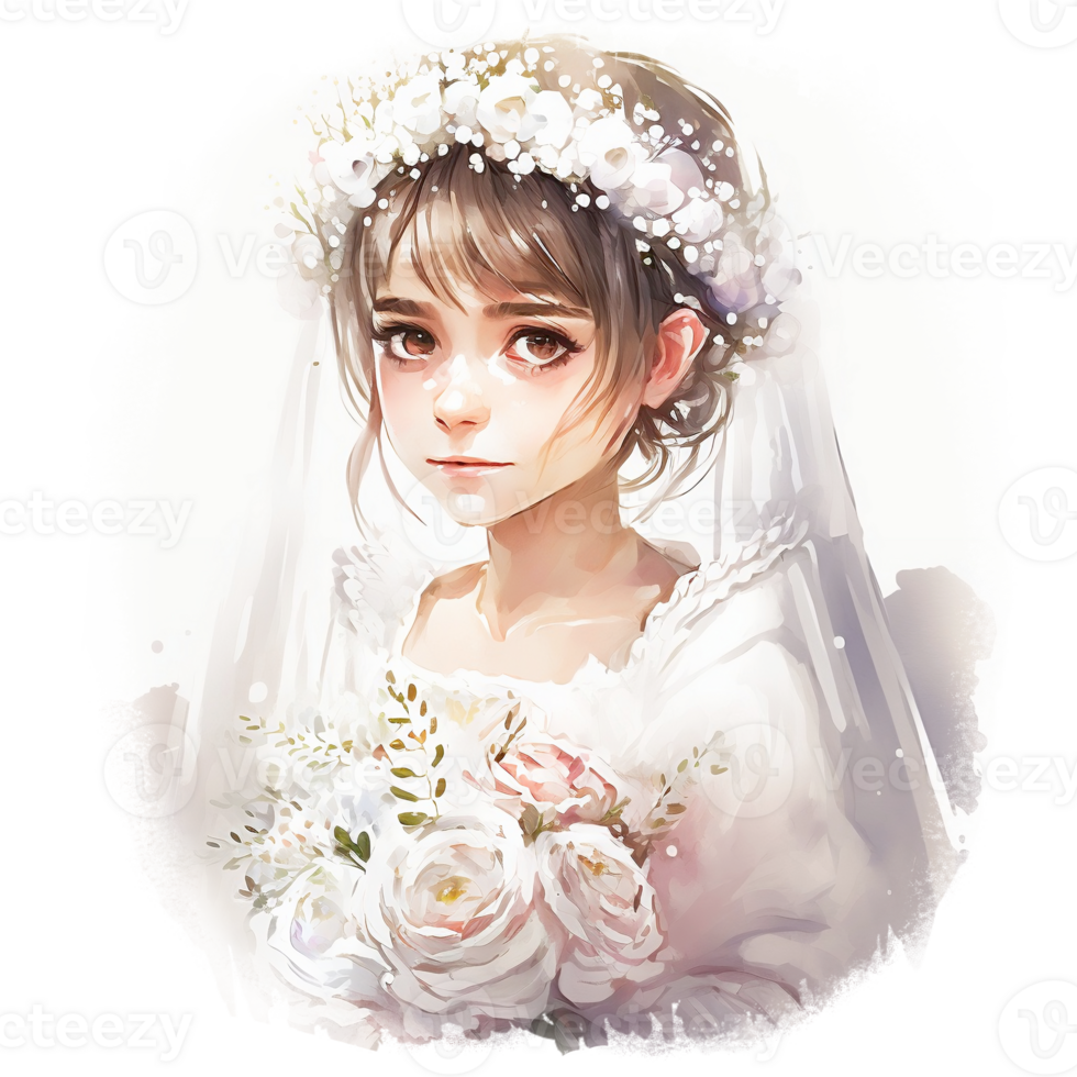 Cute Wedding Portrait Watercolor Illustration AI generated png