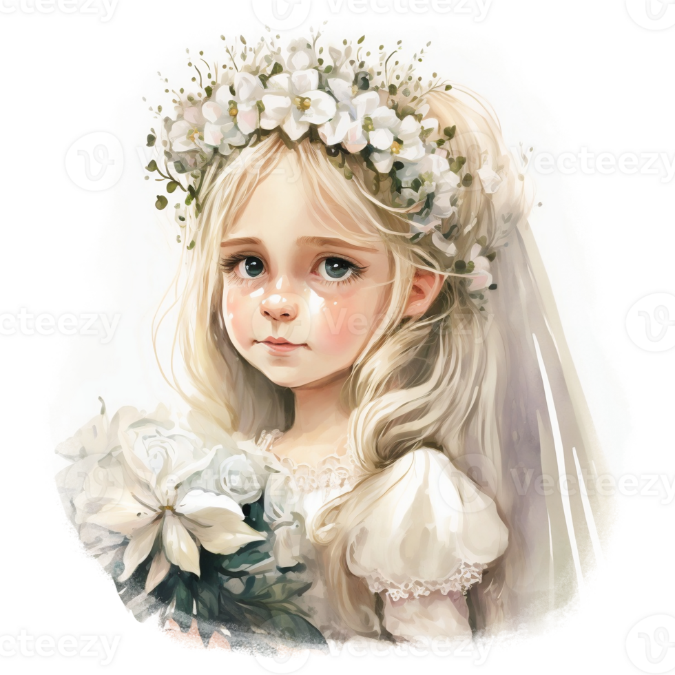 Cute White Flowers Girl Watercolor Illustration AI generated 27298304 PNG
