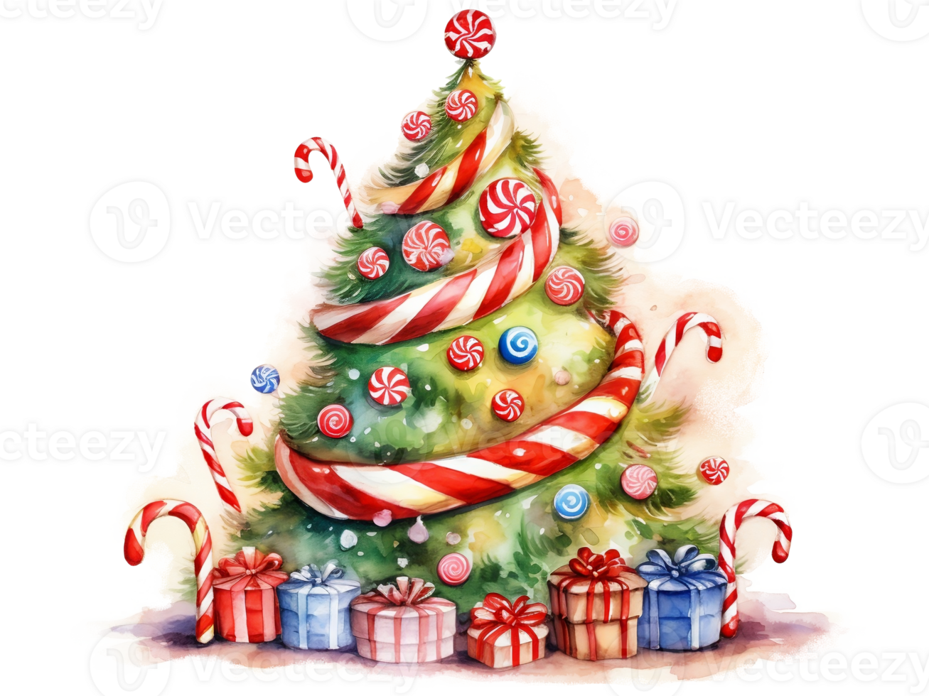 Whimsical Christmas Trees in Watercolor Illustration AI generated