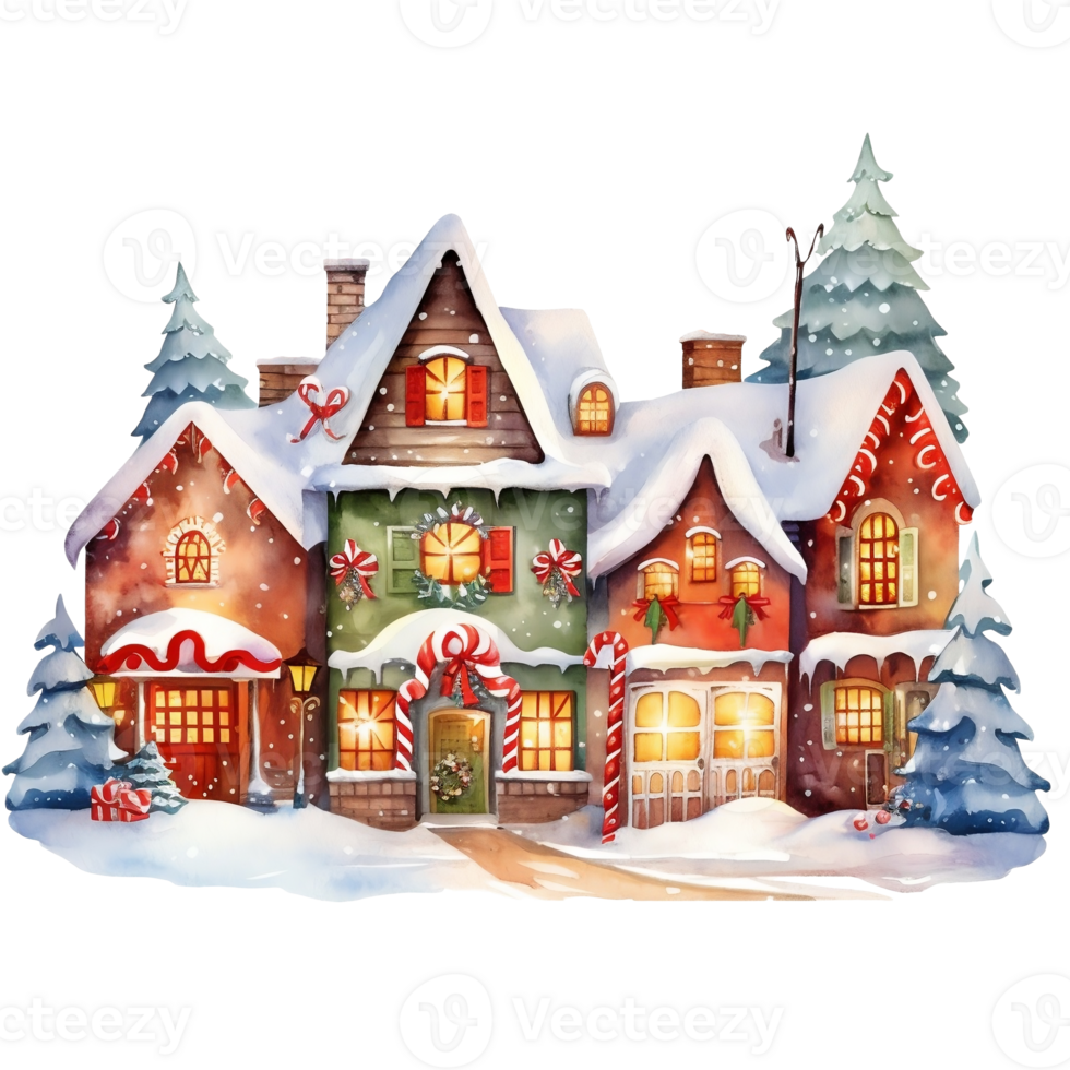 Whimsical Christmas Villages Illustration AI generated png