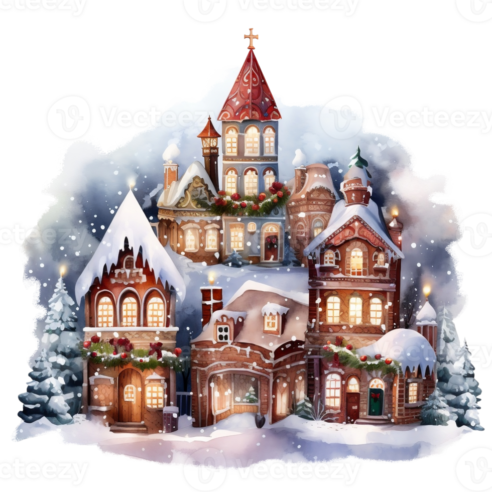 Whimsical Christmas Villages Illustration AI generated png