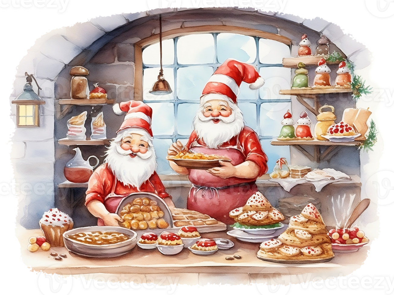 jul santa och älvor illustration ai genererad png